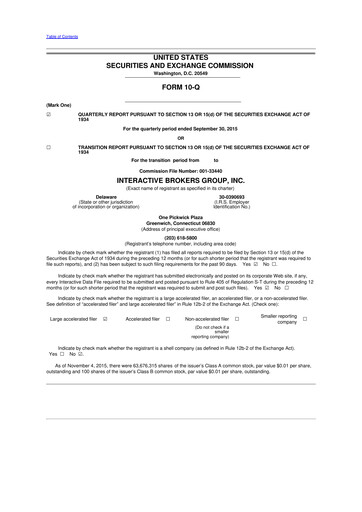 Miniature Interactive Brokers
 10-Q Rapport trimestriel 2015 