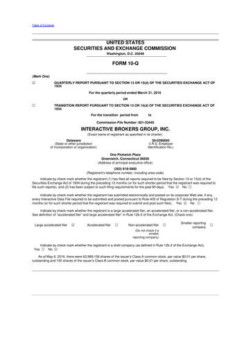 Miniature Interactive Brokers
 10-Q Rapport trimestriel 2016 