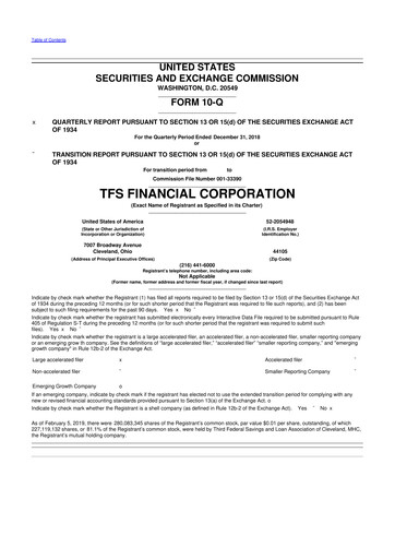 Thumbnail TFS Financial 10-Q Quarterly Report FY2019 