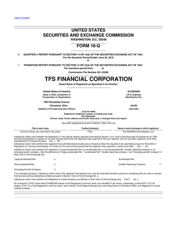 Thumbnail TFS Financial 10-Q Quarterly Report FY2019 
