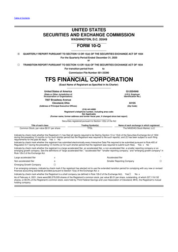 Thumbnail TFS Financial 10-Q Quarterly Report FY2021 