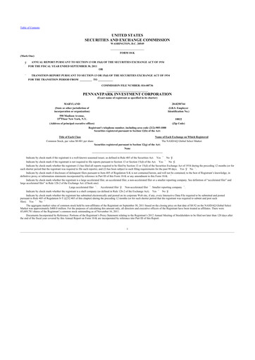 Thumbnail PennantPark Investment 10-K Annual Report 