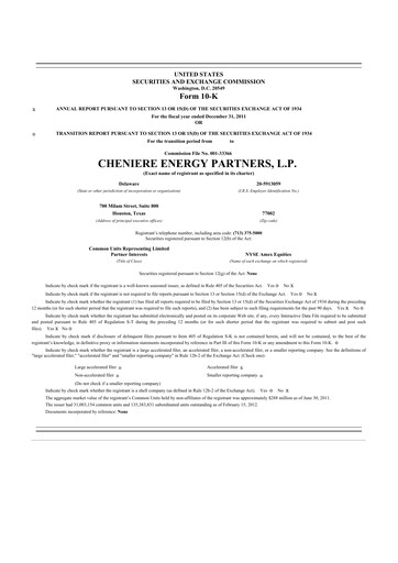 Thumbnail Cheniere Energy
Partners 10-K Annual Report 2011