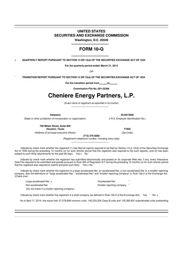 Vorschaubild Cheniere Energy
Partners 10-Q Quartalsbericht 2014 