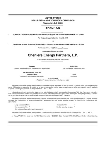 Vorschaubild Cheniere Energy
Partners 10-Q Quartalsbericht 2014 
