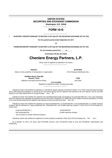 Vorschaubild Cheniere Energy
Partners 10-Q Quartalsbericht 2014 