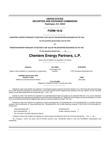 Vorschaubild Cheniere Energy
Partners 10-Q Quartalsbericht 2016 
