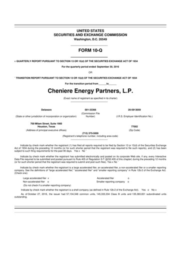 Vorschaubild Cheniere Energy
Partners 10-Q Quartalsbericht 2016 