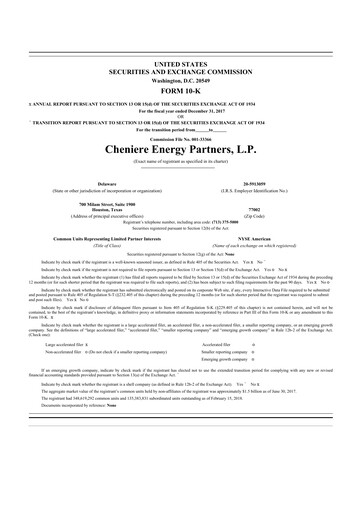 Thumbnail Cheniere Energy
Partners 10-K Annual Report 2017