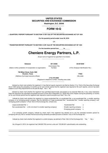 Vorschaubild Cheniere Energy
Partners 10-Q Quartalsbericht 2018 