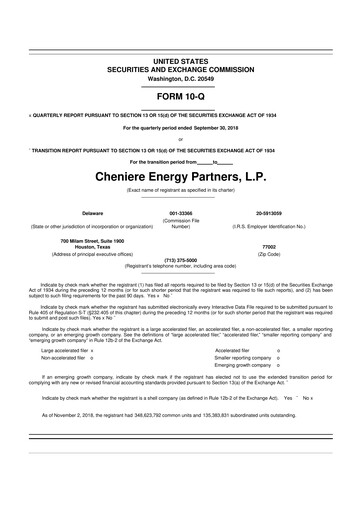 Vorschaubild Cheniere Energy
Partners 10-Q Quartalsbericht 2018 