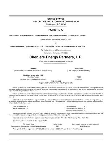 Vorschaubild Cheniere Energy
Partners 10-Q Quartalsbericht 2019 