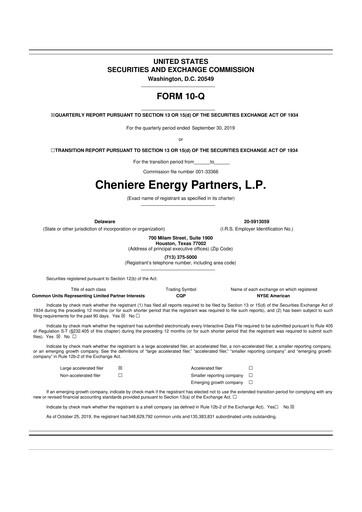 Vorschaubild Cheniere Energy
Partners 10-Q Quartalsbericht 2019 
