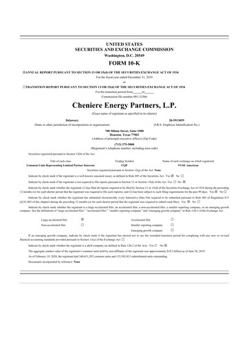 Thumbnail Cheniere Energy
Partners 10-K Annual Report 2019