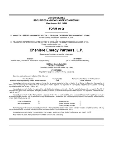 Vorschaubild Cheniere Energy
Partners 10-Q Quartalsbericht 2020 