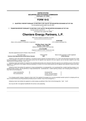 Vorschaubild Cheniere Energy
Partners 10-Q Quartalsbericht 2021 