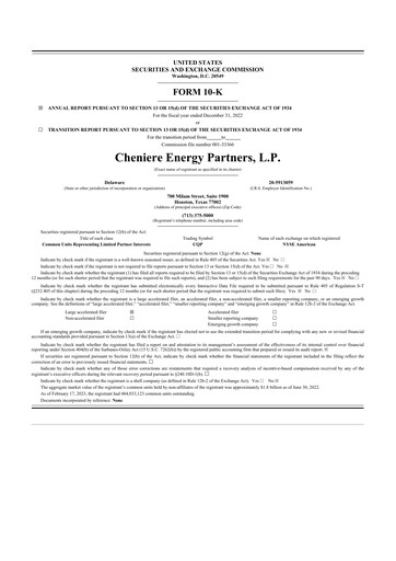 Thumbnail Cheniere Energy
Partners 10-K Annual Report 2022