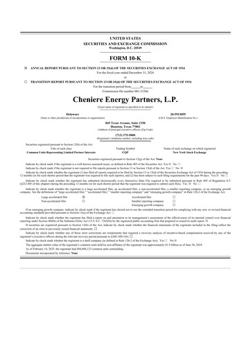 Thumbnail Cheniere Energy
Partners 10-K Annual Report 2024