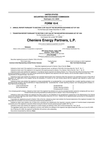 Thumbnail Cheniere Energy
Partners 10-K Annual Report 2025