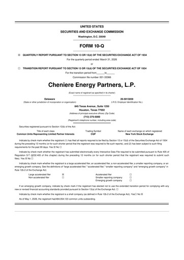 Thumbnail Cheniere Energy
Partners 10-Q Quarterly Report FY 