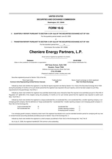 Thumbnail Cheniere Energy
Partners 10-Q Quarterly Report FY2026 