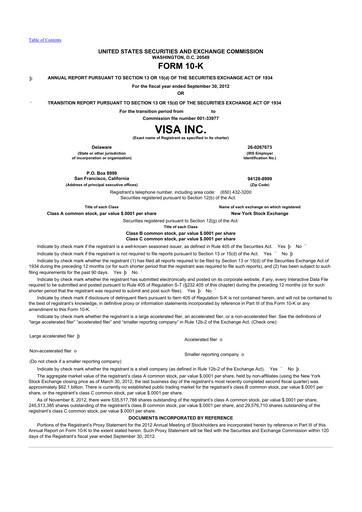 Thumbnail Visa 10-K Annual Report 2012