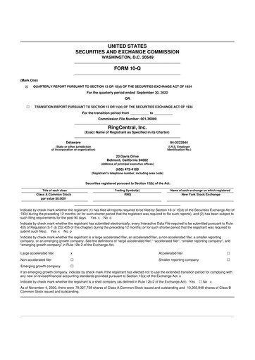 Thumbnail RingCentral
 10-Q Quarterly Report FY2020 