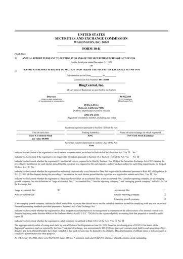 Thumbnail RingCentral
 10-K Annual Report 2020