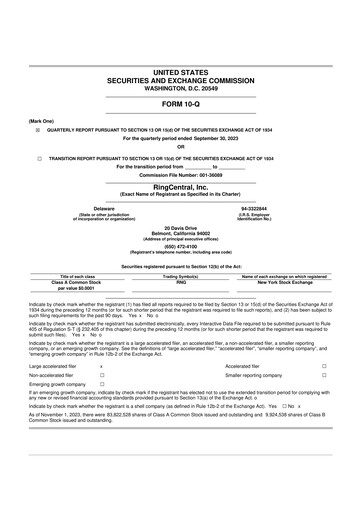Thumbnail RingCentral
 10-Q Quarterly Report FY2023 