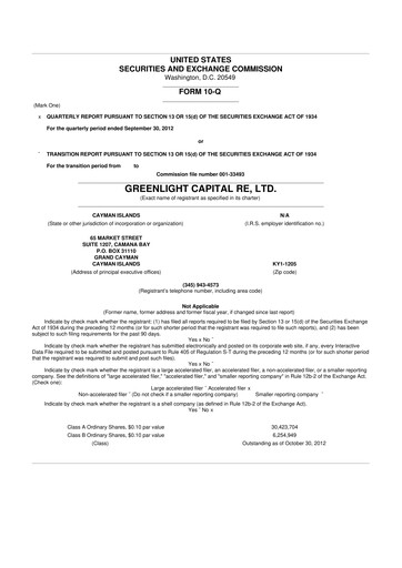 Thumbnail Greenlight Re 10-Q Quarterly Report FY2012 