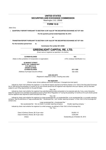 Thumbnail Greenlight Re 10-Q Quarterly Report FY2013 