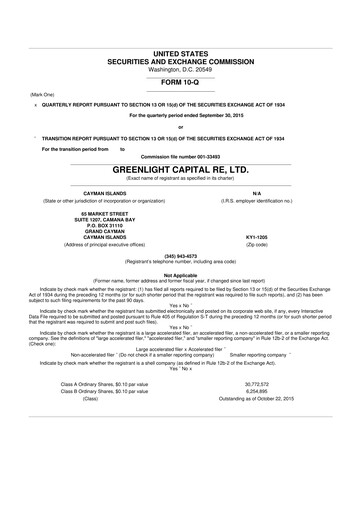Thumbnail Greenlight Re 10-Q Quarterly Report FY2015 