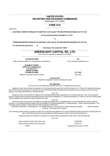 Thumbnail Greenlight Re 10-Q Quarterly Report FY2018 