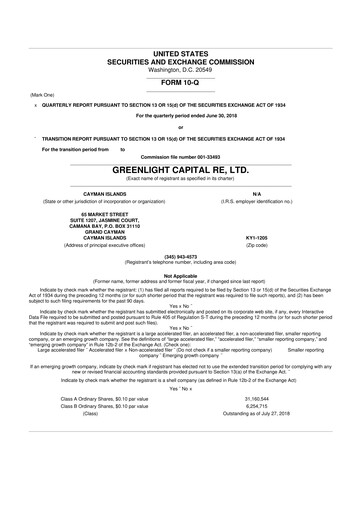 Thumbnail Greenlight Re 10-Q Quarterly Report FY2018 