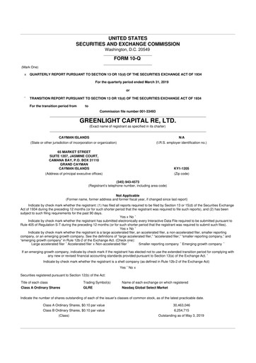 Thumbnail Greenlight Re 10-Q Quarterly Report FY2019 