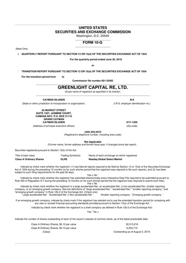 Thumbnail Greenlight Re 10-Q Quarterly Report FY2019 