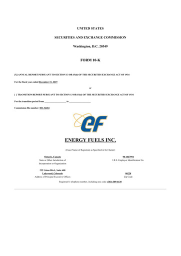 Thumbnail Energy Fuels
 10-K Annual Report 2019