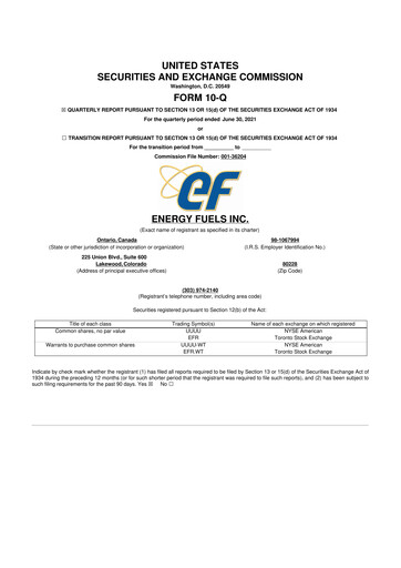 Vorschaubild Energy Fuels
 10-Q Quartalsbericht 2021 