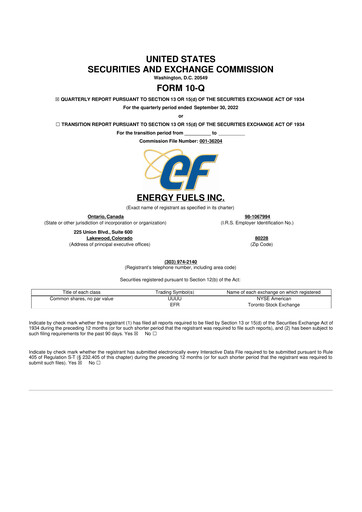 Vorschaubild Energy Fuels
 10-Q Quartalsbericht 2022 
