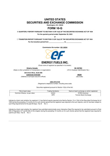 Vorschaubild Energy Fuels
 10-Q Quartalsbericht 2023 
