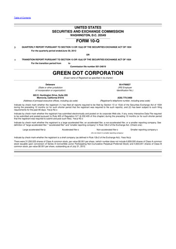 Thumbnail Green Dot 10-Q Quarterly Report FY2012 