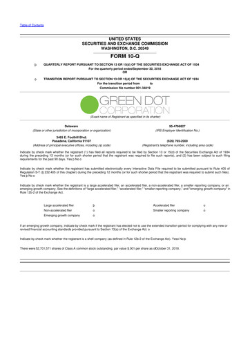 Thumbnail Green Dot 10-Q Quarterly Report FY2018 