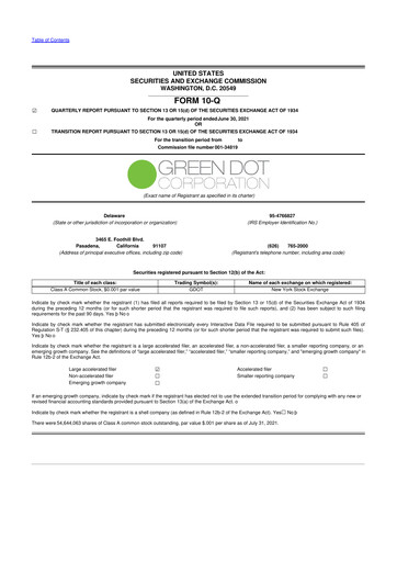 Thumbnail Green Dot 10-Q Quarterly Report FY2021 