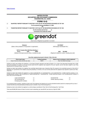 Thumbnail Green Dot 10-Q Quarterly Report FY 