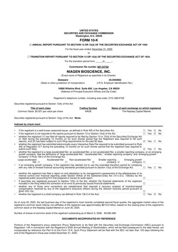 Thumbnail Niagen Bioscience 10-K Annual Report 2025