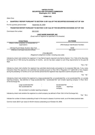 Thumbnail Lake Shore Bancorp 10-Q Quarterly Report FY 