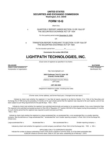 Vorschaubild LightPath Technologies 10-Q Quartalsbericht  