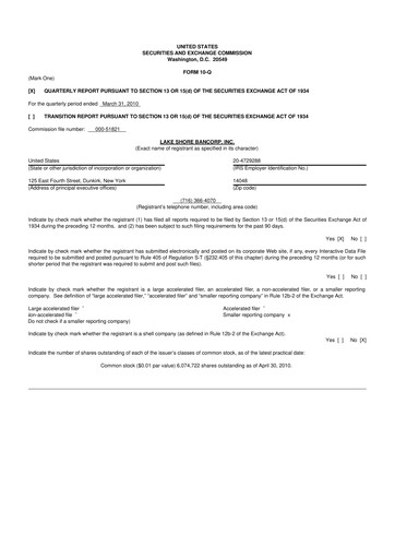 Thumbnail Lake Shore Bancorp 10-Q Quarterly Report FY 