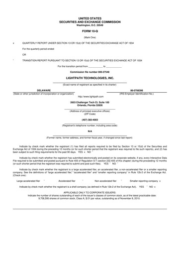 Vorschaubild LightPath Technologies 10-Q Quartalsbericht  