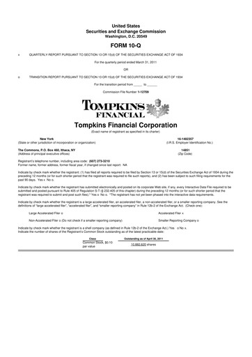 Thumbnail Tompkins Financial 10-Q Quarterly Report FY 